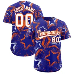 Royal Blue White Orange Graffiti Star Ink Baseball Jersey