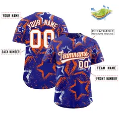 Royal Blue White Orange Graffiti Star Ink Baseball Jersey 2