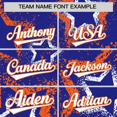 Royal Blue White Orange Graffiti Star Ink Baseball Jersey 3