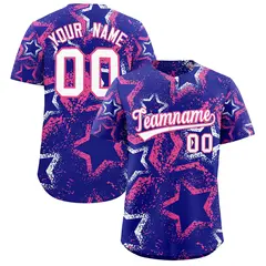 Royal Blue White Pink Graffiti Star Ink Baseball Jersey 1