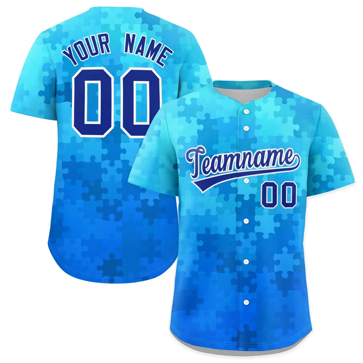 Royal Blue White Puzzle Elements Baseball Jersey
