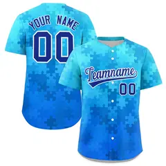 Royal Blue White Puzzle Elements Baseball Jersey 1