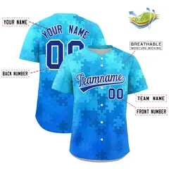Royal Blue White Puzzle Elements Baseball Jersey 2