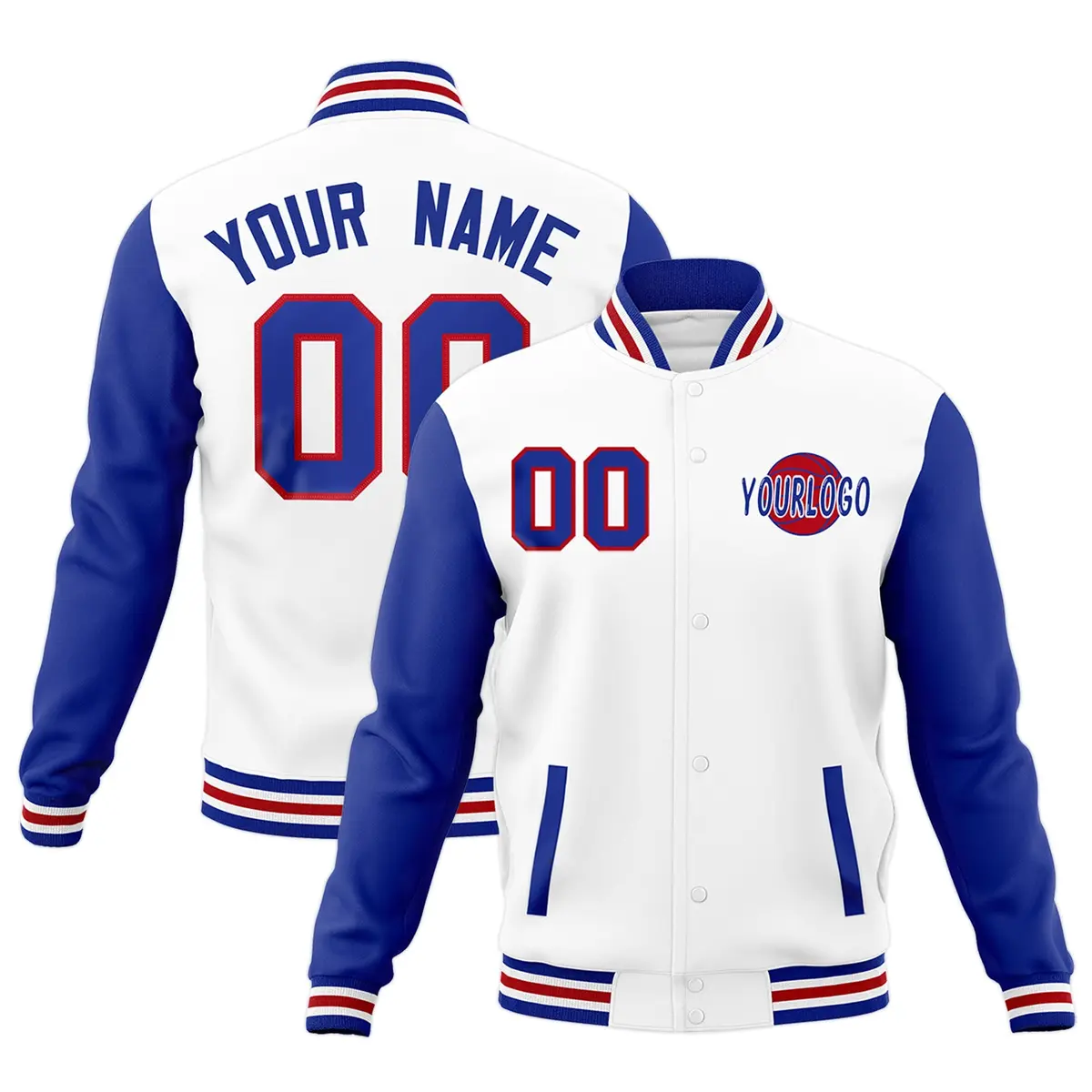 Royal Blue White Raglan Sleeve Cotton Letterman Jacket