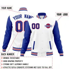 Royal Blue White Raglan Sleeve Cotton Letterman Jacket 2