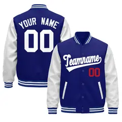 Royal Blue White Raglan Varsity Full-Snap Letterman Jacket