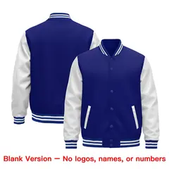 Royal Blue White Raglan Varsity Full-Snap Letterman Jacket 2