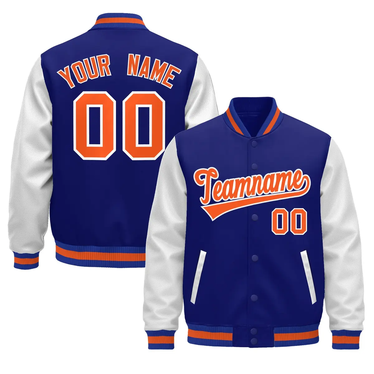 Royal Blue White Raglan Varsity Leather Sleeves Letterman Jacket