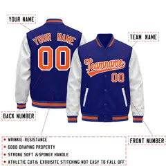 Royal Blue White Raglan Varsity Leather Sleeves Letterman Jacket 3