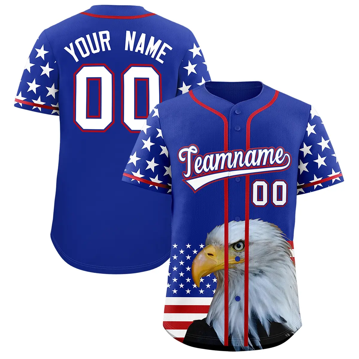 Royal Blue White Red American Flag Graffiti Split Independence Day Baseball Jersey