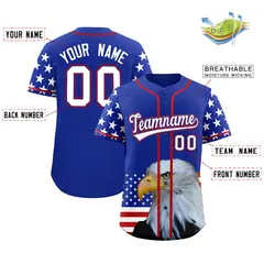 Royal Blue White Red American Flag Graffiti Split Independence Day Baseball Jersey 2