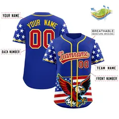Royal Blue White Red American Flag Graffiti Split Independence Day Baseball Jersey 2