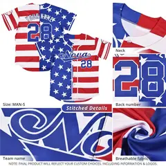 Royal Blue White Red American Flag Graffiti Split Independence Day Baseball Jersey 5