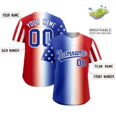 Royal Blue White Red American Flag Graffiti Split Independence Day Baseball Jersey 2