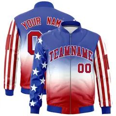 Royal Blue White Red American Flag Independence Day Full Zip Wrinkle-Resistant Jacket