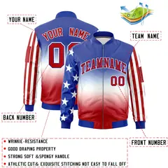Royal Blue White Red American Flag Independence Day Full Zip Wrinkle-Resistant Jacket 2