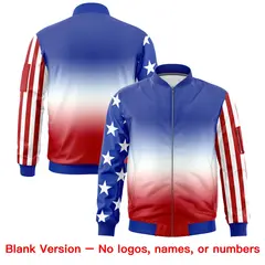 Royal Blue White Red American Flag Independence Day Full Zip Wrinkle-Resistant Jacket 6