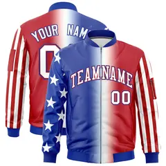 Royal Blue White Red American Flag Independence Day Full Zip Wrinkle-Resistant Jacket