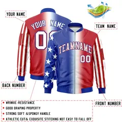 Royal Blue White Red American Flag Independence Day Full Zip Wrinkle-Resistant Jacket 2