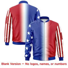 Royal Blue White Red American Flag Independence Day Full Zip Wrinkle-Resistant Jacket 6