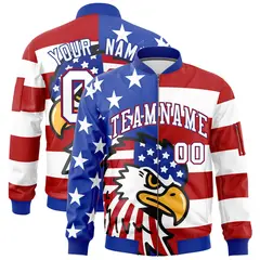Royal Blue White Red American Flag Independence Day Full Zip Wrinkle-Resistant Jacket