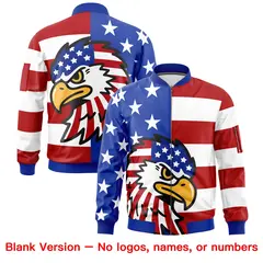 Royal Blue White Red American Flag Independence Day Full Zip Wrinkle-Resistant Jacket 6
