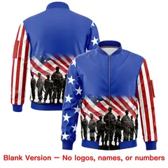 Royal Blue White Red American Flag Independence Day Full Zip Wrinkle-Resistant Jacket 6