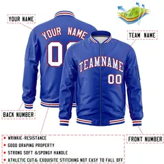 Royal Blue White Red American Flag Independence Day Full Zip Wrinkle-Resistant Jacket 2