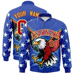 Royal Blue White Red American Flag Independence Day Full Zip Wrinkle-Resistant Jacket