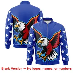 Royal Blue White Red American Flag Independence Day Full Zip Wrinkle-Resistant Jacket 6