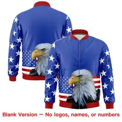 Royal Blue White Red American Flag Independence Day Full Zip Wrinkle-Resistant Jacket 6