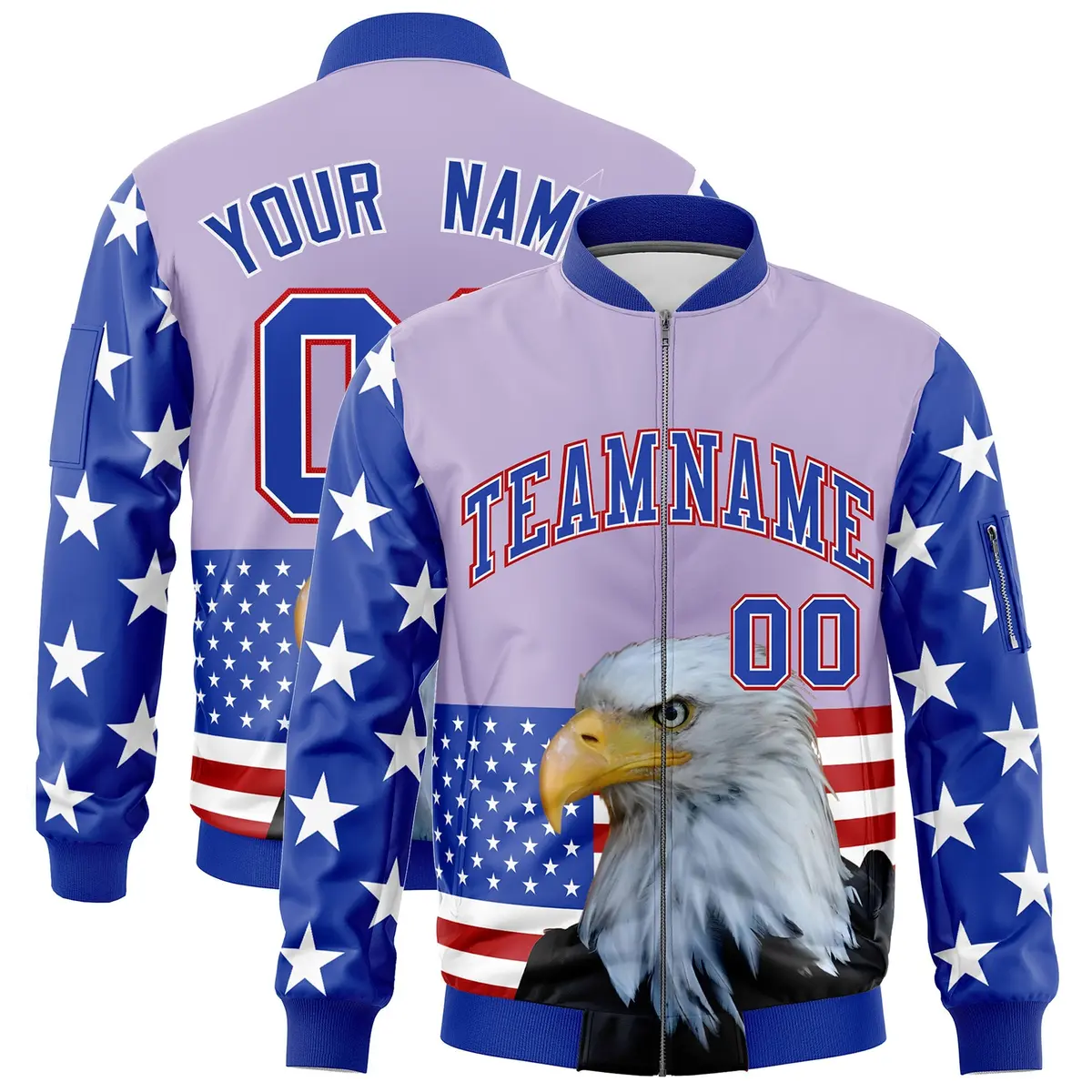 Royal Blue White Red American Flag Independence Day Full Zip Wrinkle-Resistant Jacket
