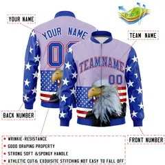 Royal Blue White Red American Flag Independence Day Full Zip Wrinkle-Resistant Jacket 2