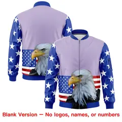 Royal Blue White Red American Flag Independence Day Full Zip Wrinkle-Resistant Jacket 6
