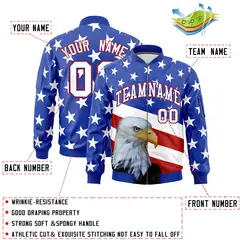 Royal Blue White Red American Flag Independence Day Full Zip Wrinkle-Resistant Jacket 2
