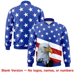 Royal Blue White Red American Flag Independence Day Full Zip Wrinkle-Resistant Jacket 6