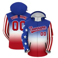 Royal Blue White Red American Flag Independence Day Waterproof Jacket