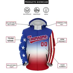 Royal Blue White Red American Flag Independence Day Waterproof Jacket 2