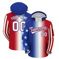 Royal Blue White Red American Flag Independence Day Waterproof Jacket