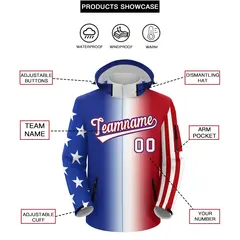 Royal Blue White Red American Flag Independence Day Waterproof Jacket 2