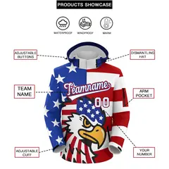 Royal Blue White Red American Flag Independence Day Waterproof Jacket 2