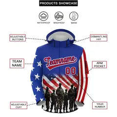 Royal Blue White Red American Flag Independence Day Waterproof Jacket 2