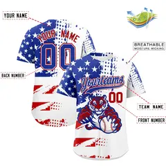 Royal Blue White Red Full-Snap Tiger Graffiti Baseball Jersey 2