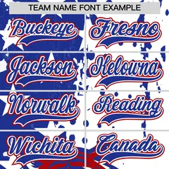Royal Blue White Red Full-Snap Tiger Graffiti Baseball Jersey 6