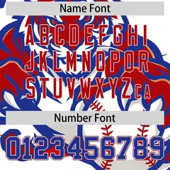 Royal Blue White Red Full-Snap Tiger Graffiti Baseball Jersey 7