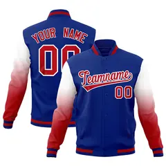 Royal Blue White Red Gradient Raglan Full-Snap Letterman Jacket