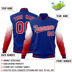 Royal Blue White Red Gradient Raglan Full-Snap Letterman Jacket 2