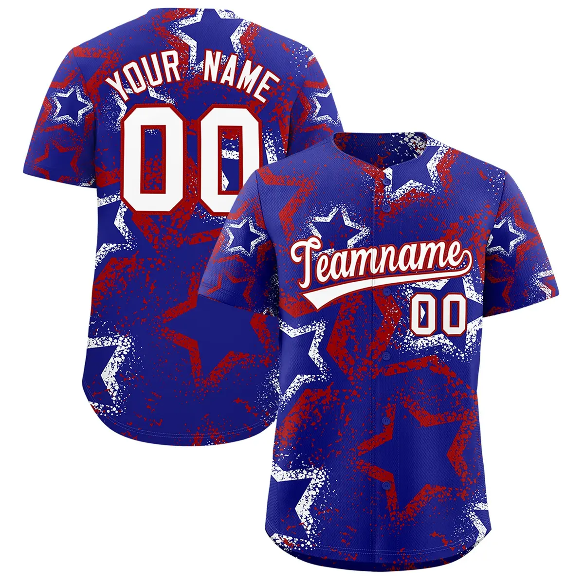 Royal Blue White Red Graffiti Star Ink Baseball Jersey