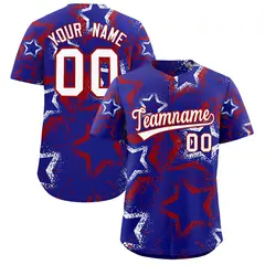 Royal Blue White Red Graffiti Star Ink Baseball Jersey 1