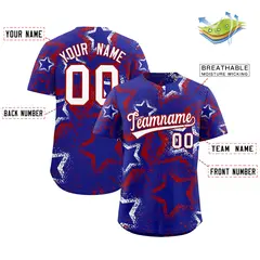 Royal Blue White Red Graffiti Star Ink Baseball Jersey 2